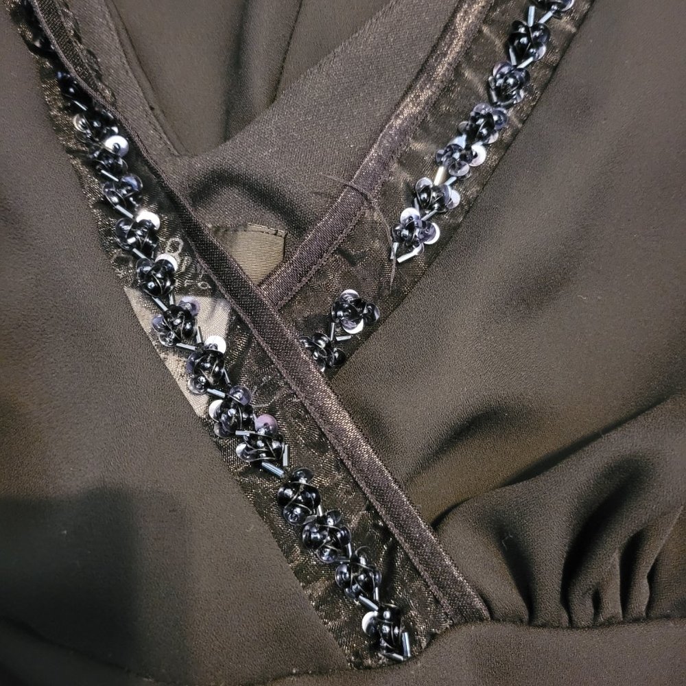 AGB Dress Byer Black Sleeveless V-Neck Wrap Style Sequence Drawstring Size 14 - Picture 3 of 5